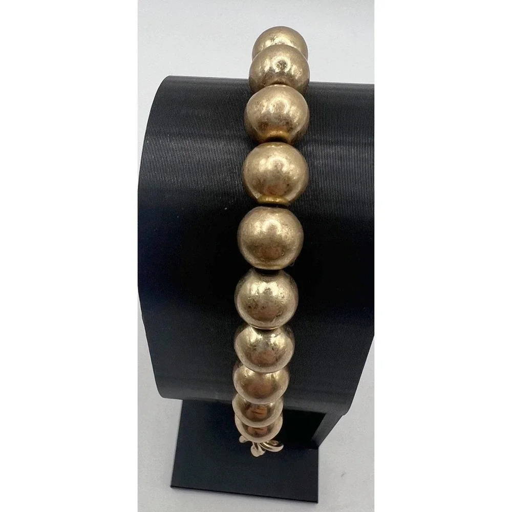 Gold Tone Metal Bead‎ & Chain Stretch Bracelet 8